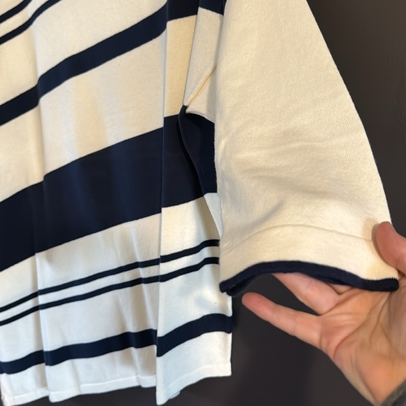 Flattering!  Zynergy by Chico's Navy and White Asymmetrical Sweater - Size 3 - Picture 3 of 4